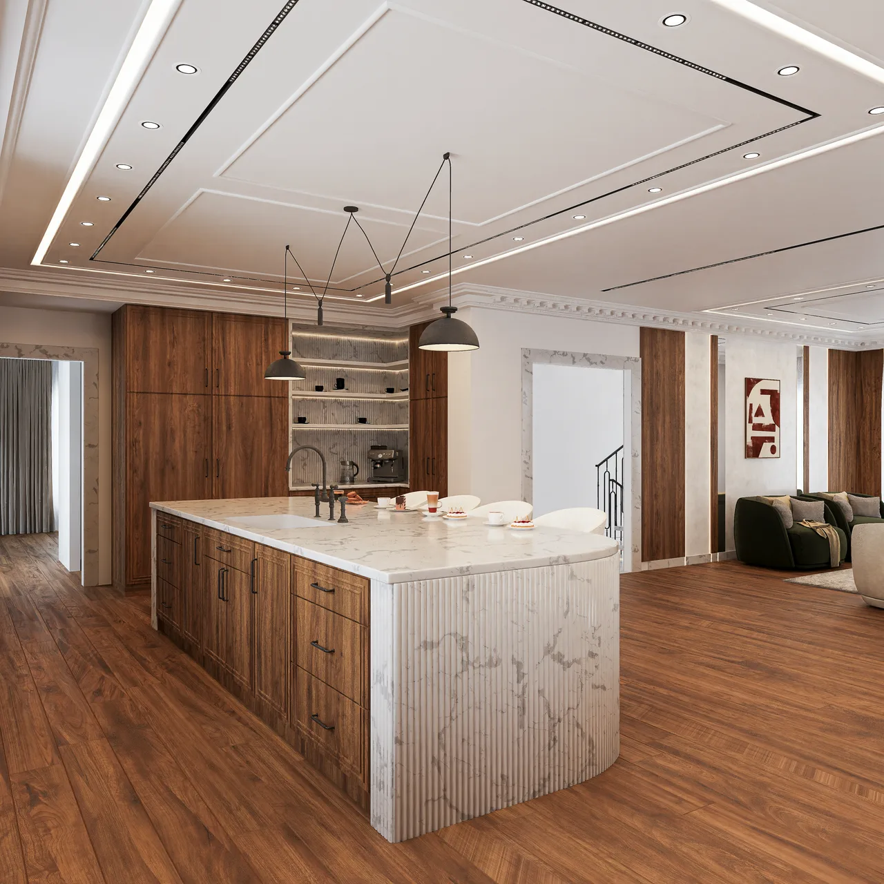 Modern Classic Home with Fluted Details and Warm Wood: image 2